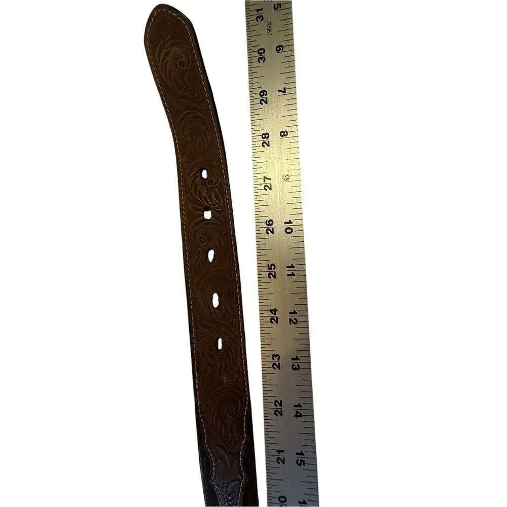 3D Youth Size 26 Western Tooled Leather & Calfhair Belt with Decorative Trim